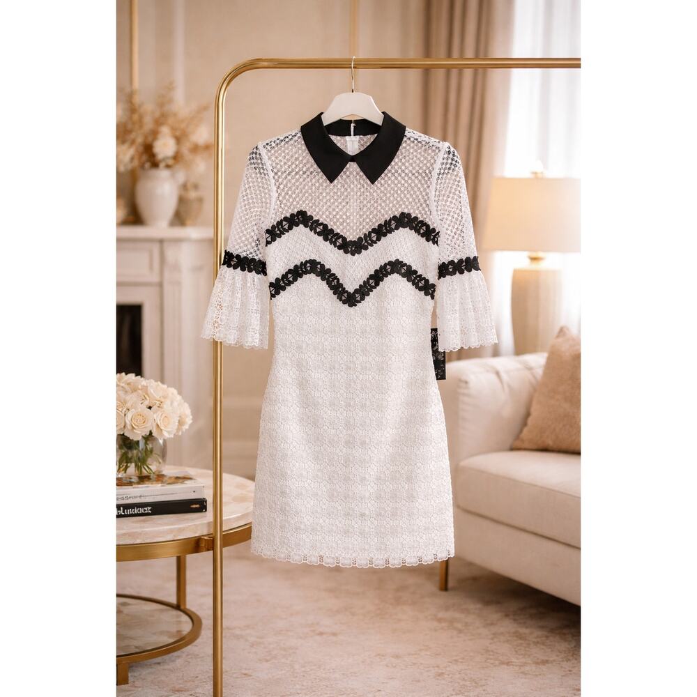 Self-Portrait Teardrop Guipure Prom Homecoming Burgundy Tiered Lace Mini Dress